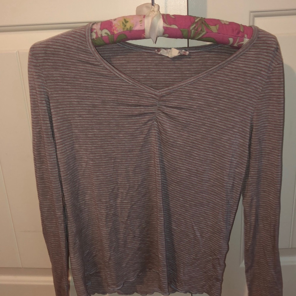 Grey top with pink stripes